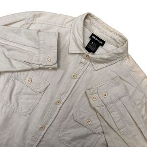 Burton Flannel Shirt Men Small‎ Beige Cotton Pockets Button Front Casual